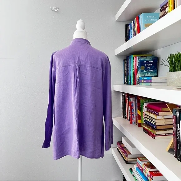 Eileen Fisher Lavender Irish Linen Button Down Tunic Sz Medium Runs Large - Picture 6 of 13
